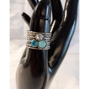 Bohemian Synthetic Gemstone Inlay Alloy Multi Layer Ring Size 7 Gift Box New